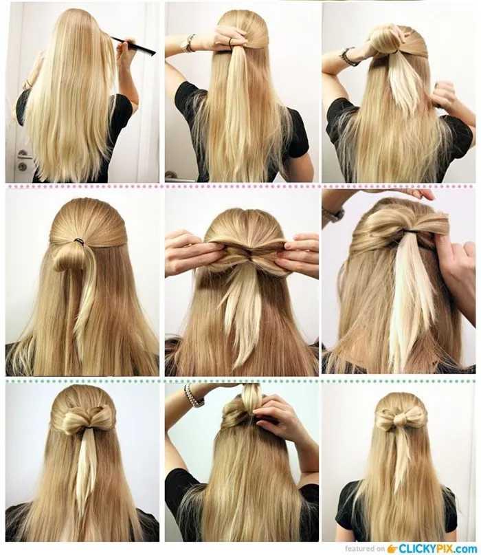 Как сделать прически для распущенных волос с бантами: пошаговые фото