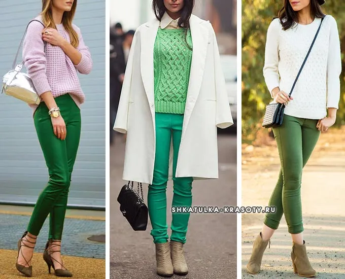 Зеленые зауженные брюки