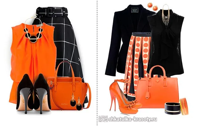 Сочетание черного с оранжевым в одежде