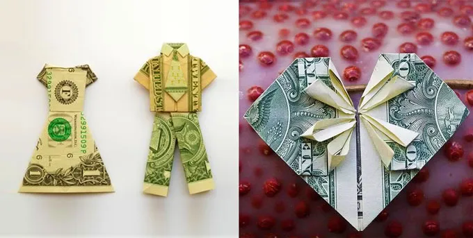 Свадебные бумажные деньги оригами