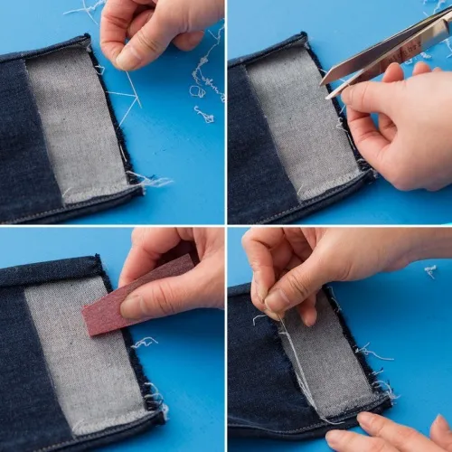 Как подрезать джинсы внизу современным и вязаным крючком необработанным способом с пошаговыми фотографиями