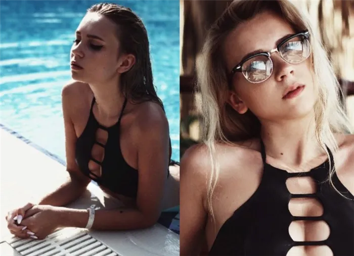 Молодая девушка в бассейне в солнцезащитных очках