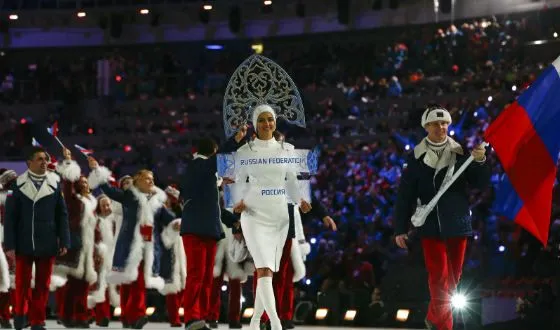 Ирина Шейк на открытии Олимпийских игр в Сочи, 2014 год.