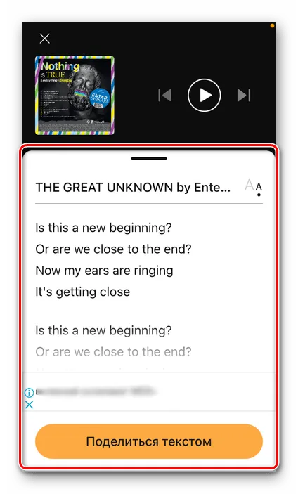 Смотрите тексты песен в мобильном приложении Sounhound для iPhone