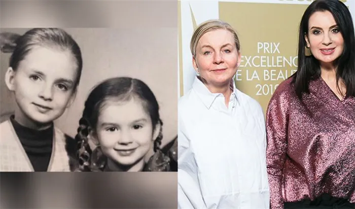 ЕкатеринаСтриженова и ее сестра Виктория в детстве и сейчас