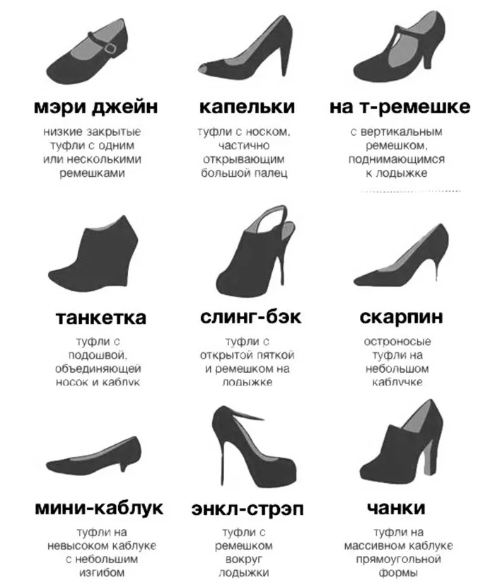 Фасоны туфель и сапог для женщин
