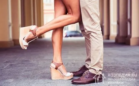 Мужские и женские ноги в обуви.