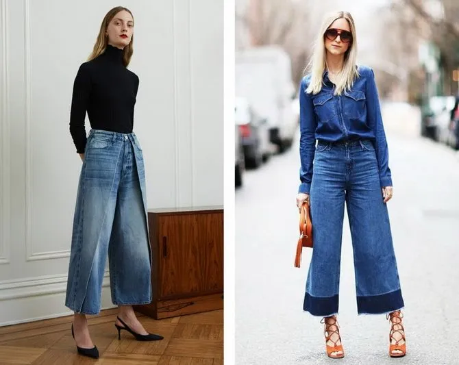 С чем носить широкие укороченные джинсы