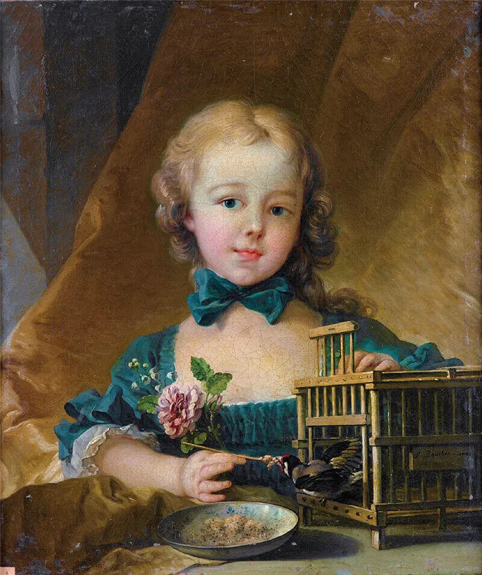 Дочь мадам де Помпадур, играющая с щеглом.