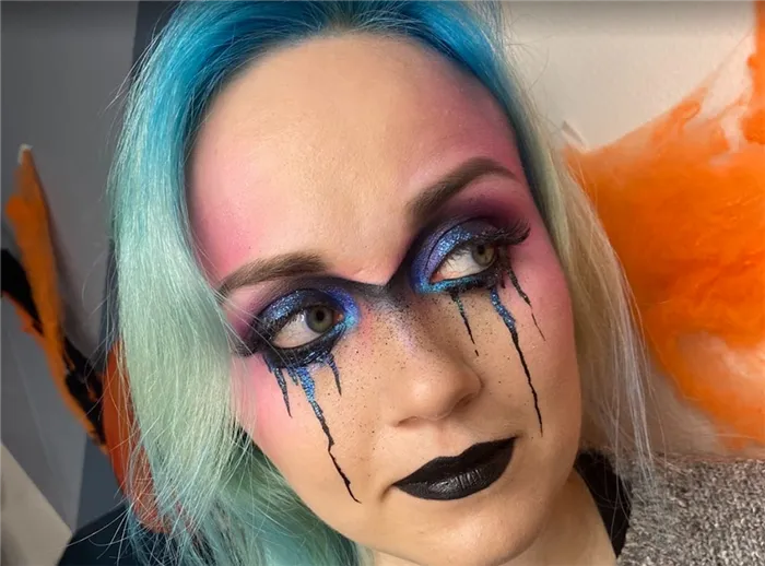 легкий макияж на хэллоуин с космическими слезами