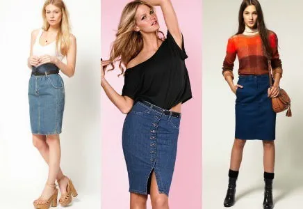 джинсовые варианты образов девушек в юбках