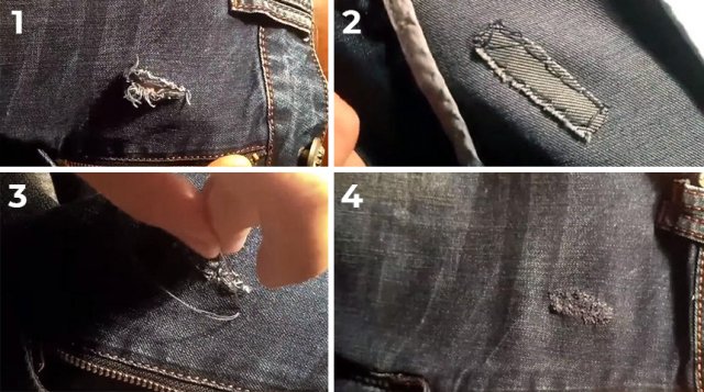 зашить дырку в джинсах