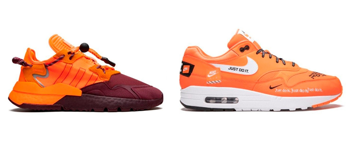 Оранжевые кроссовки Adidas Ivy Park и Nike.