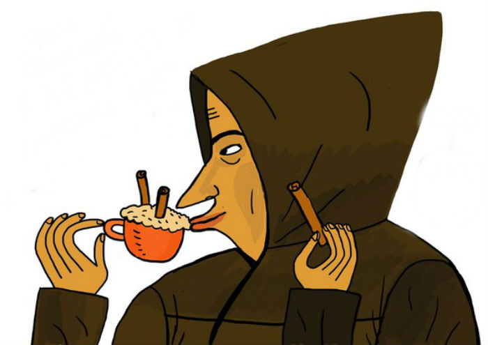 фото монаха-капуцина, пьющего капучино